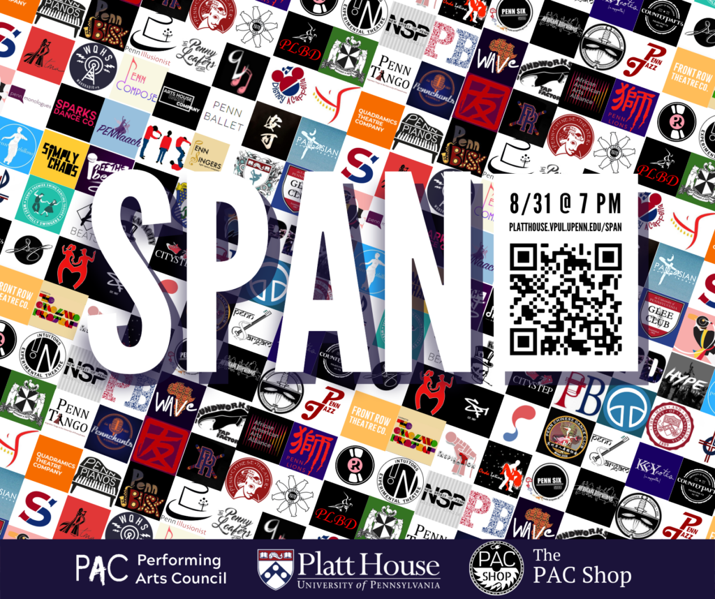 SPAN poster featuring a backdrop of dozens of performing arts group logos.