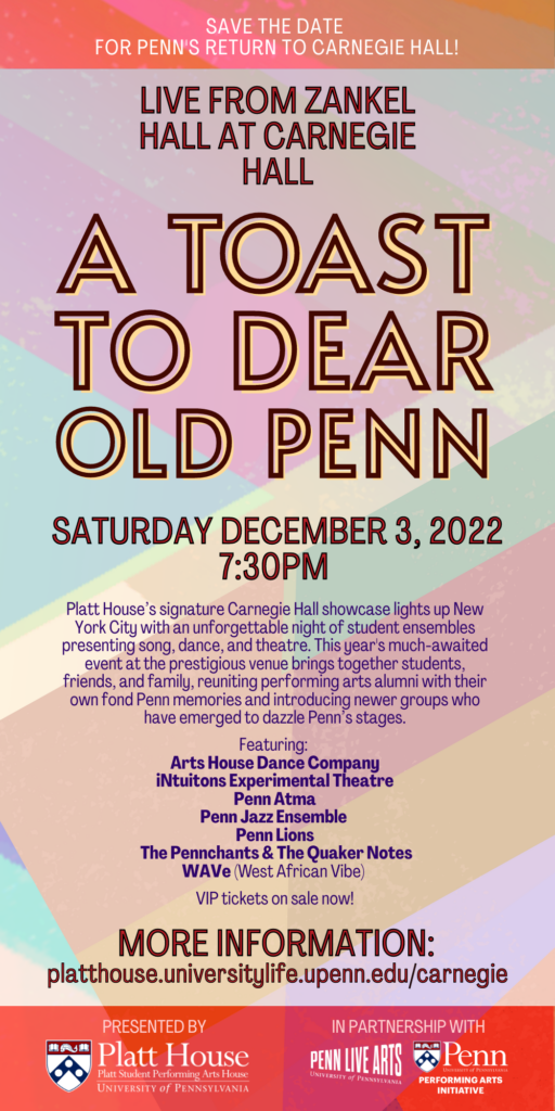 Ticket information forthcoming for A Toast To Dear Old Penn at Carnegie Hall