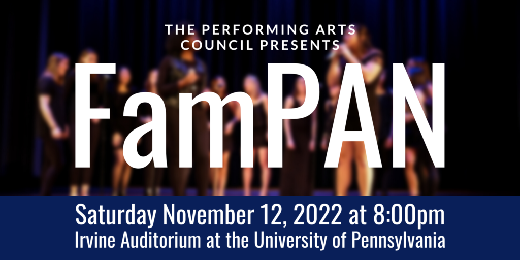 The Performing Arts Council presents FamPAN, Saturday November 12 2022 at Irvine Auditorium